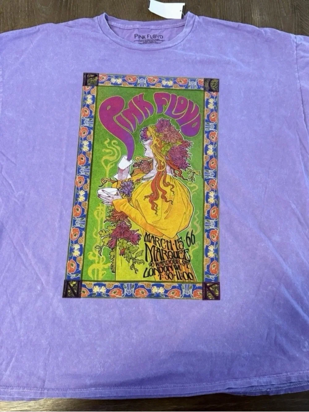 Pink Floyd Lavender Tee with Purple, Green and Yellow Psychedelic Art